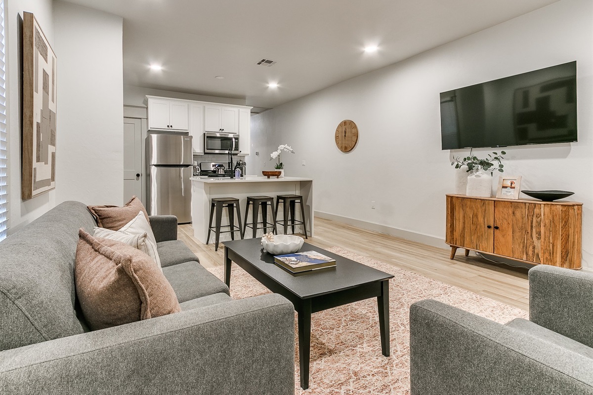 Spacious living and open kitchen