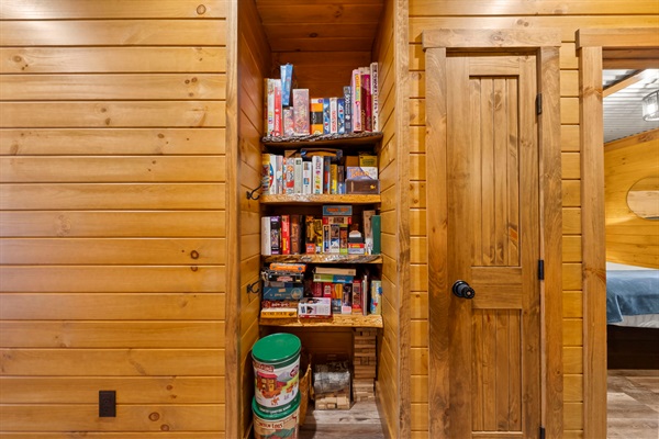 Board Game Closet with Family Games for All Ages.