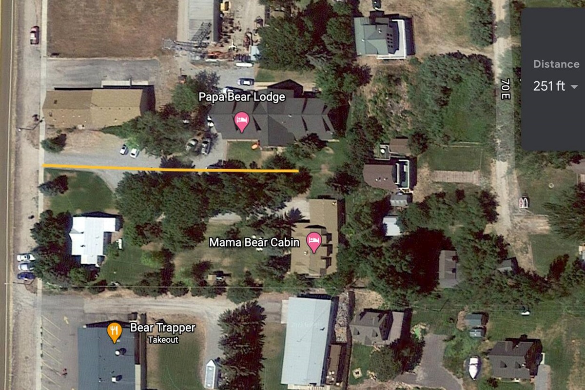 Ariel view showing Mama Bear down lane from Bear Lake Blvd.   LOTS of beautiful,  mature landscaping!