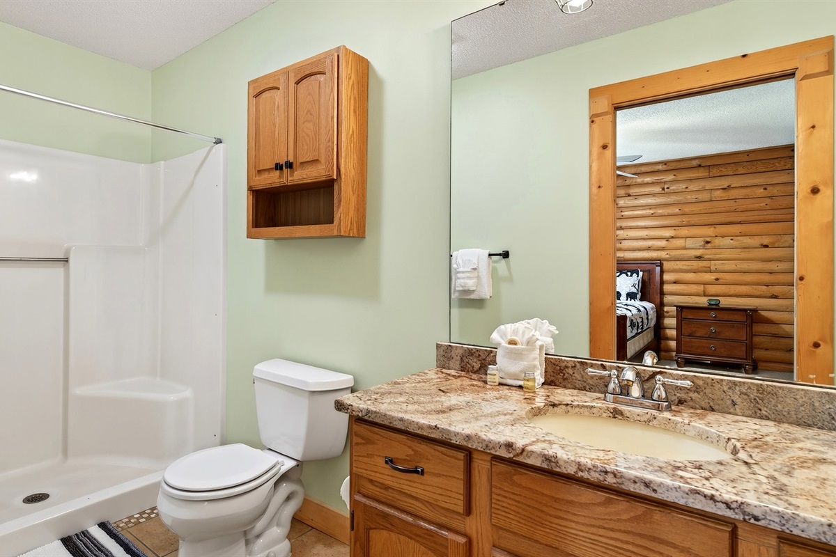Full bathroom on  main level with walk in shower