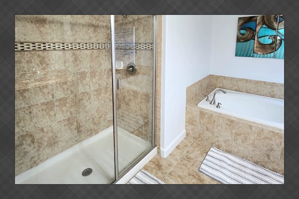 Main Master Bathroom, Large Walk In Shower and separate Tub