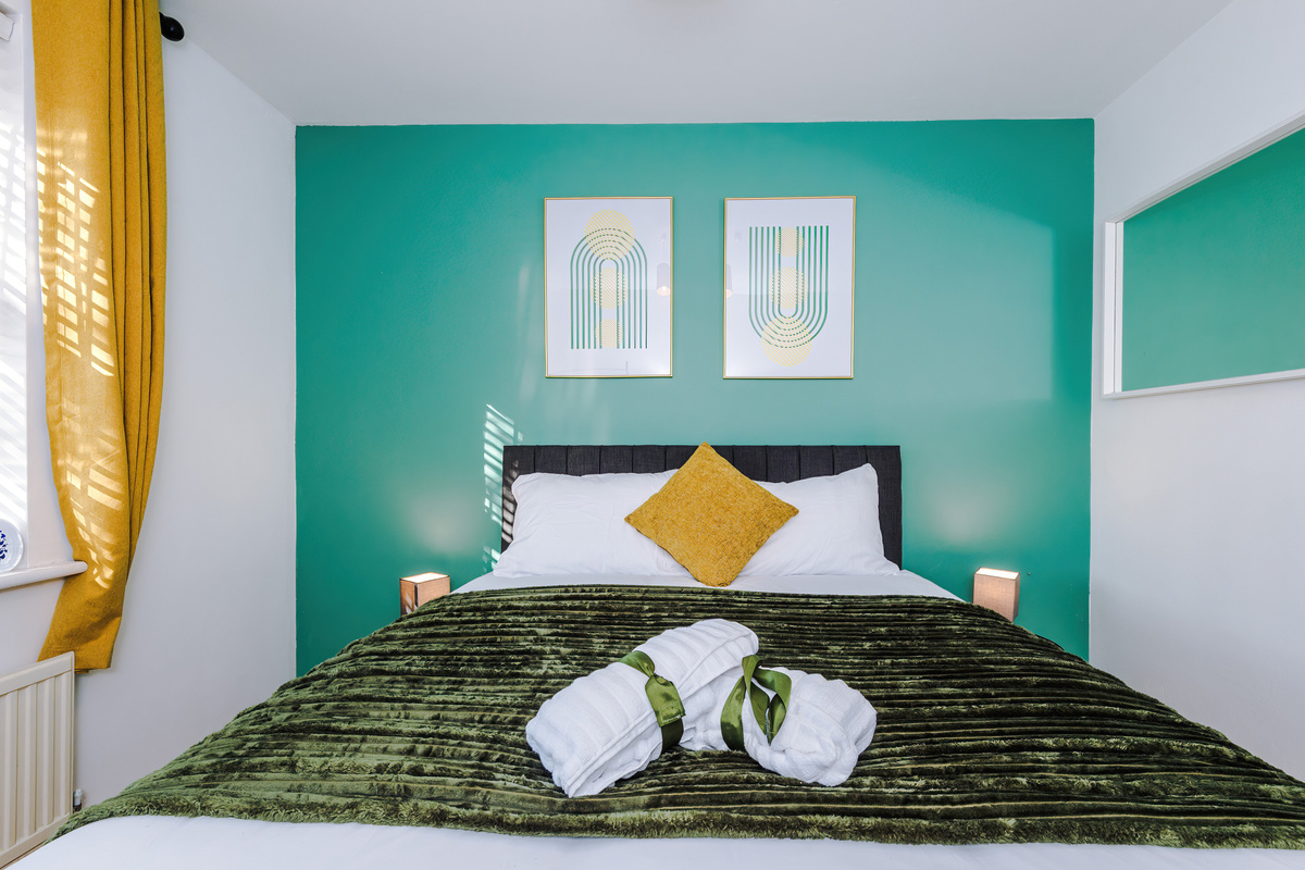 Hotel comfort King bed & blackout curtains