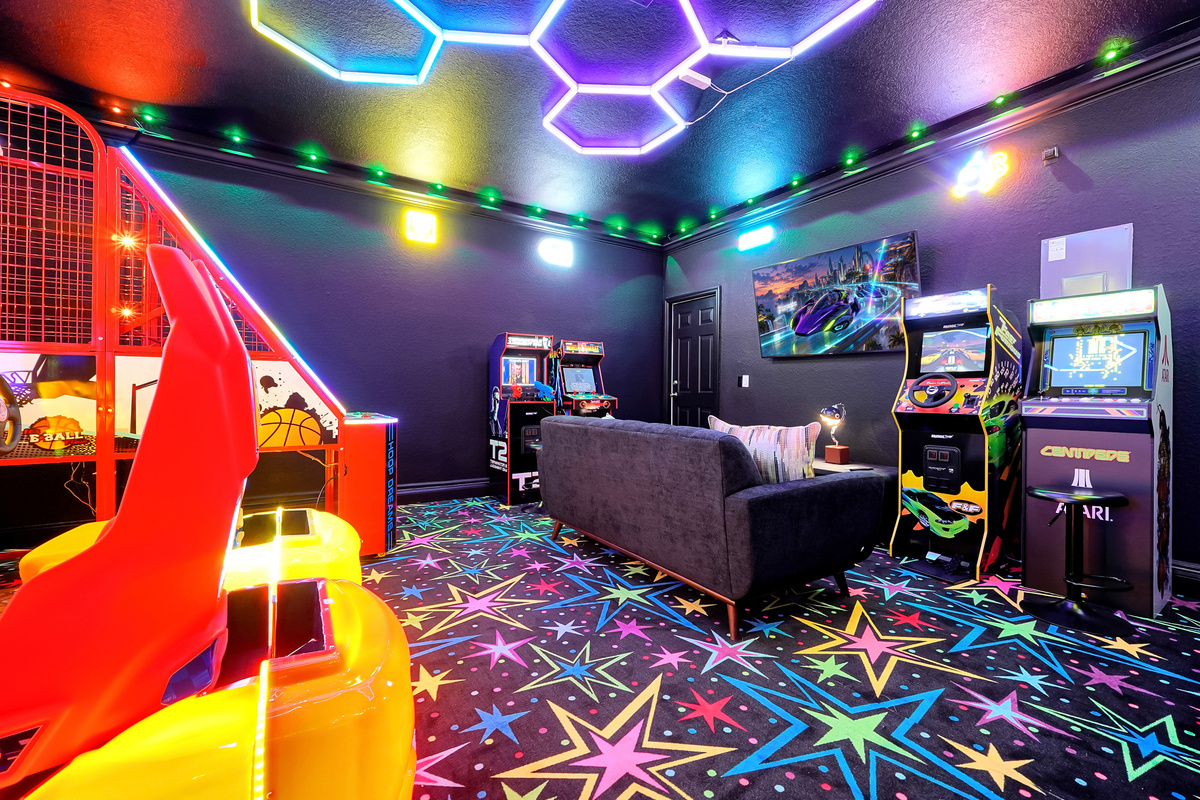 Neon arcade game room seating