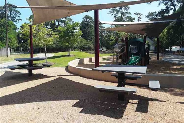 Toddler park with picnic tables 