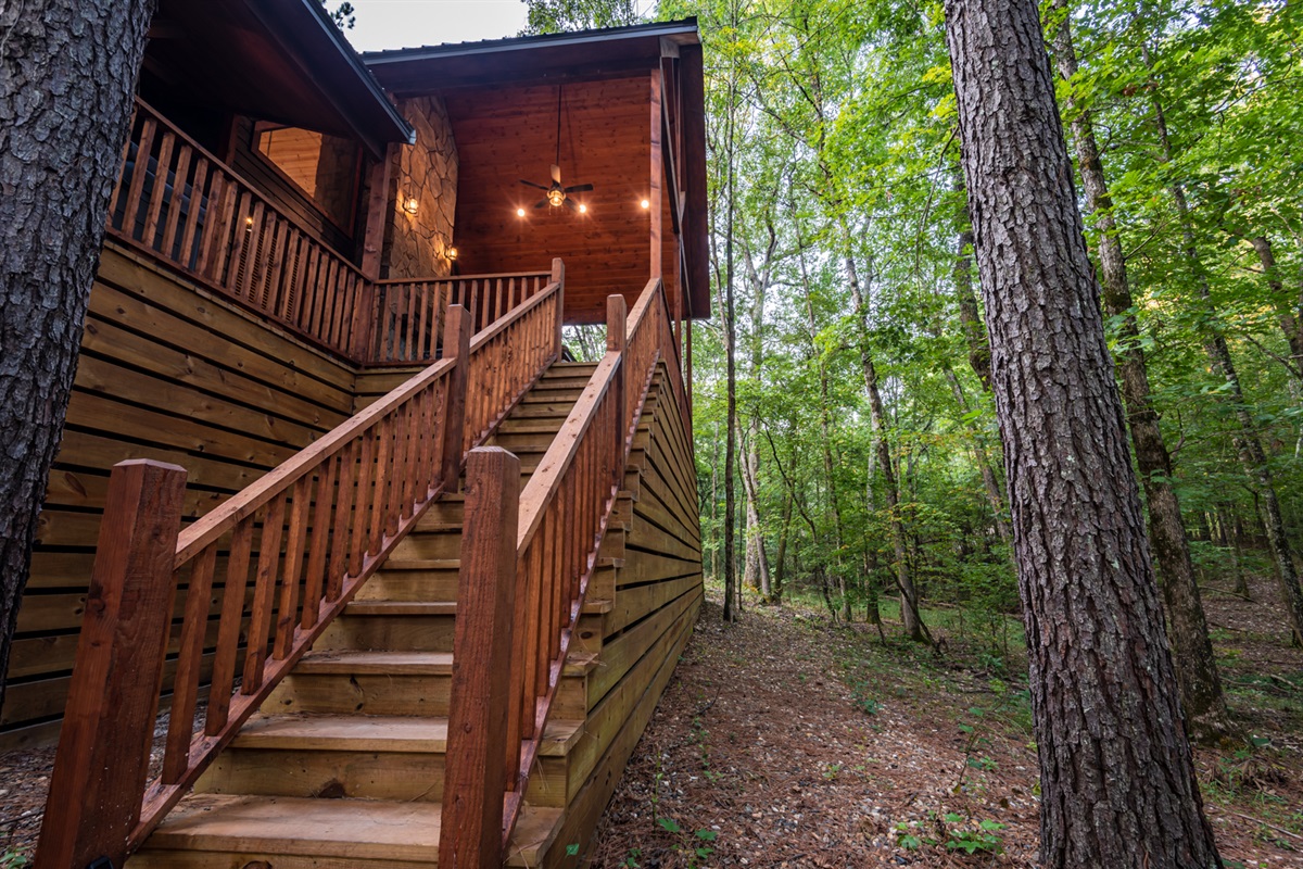 Up from the firepit to the back deck.