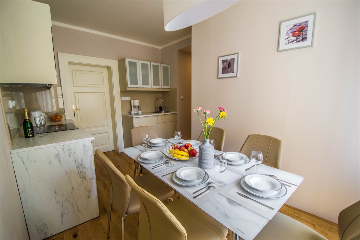 Kitchen with everything you need for your comfortable stay: oven, stove, dishwasher, kettle, toaster, coffe machine and fridge of course
