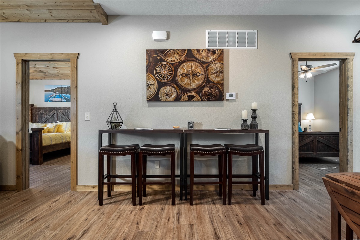 Entry table has bar height seating for 4
