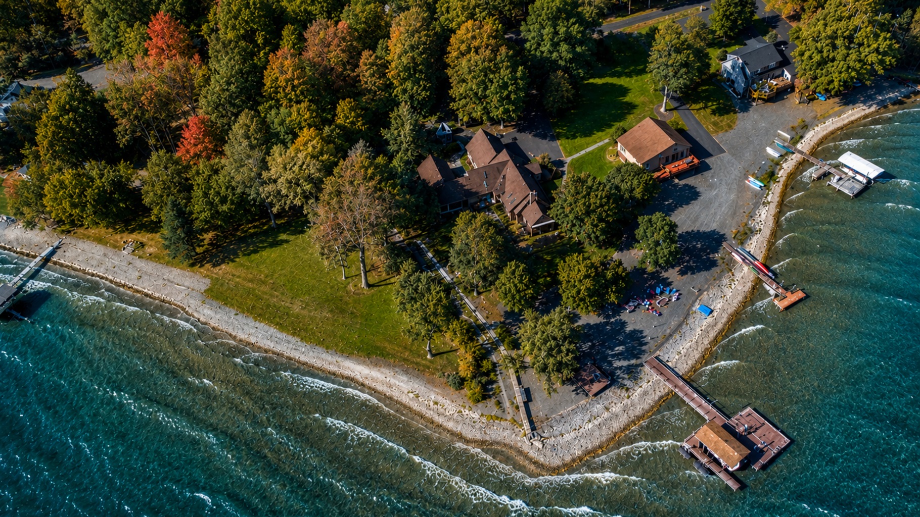Expansive shoreline property with a private dock and unbeatable lake views. The ideal home base for boating, fishing, and relaxation.