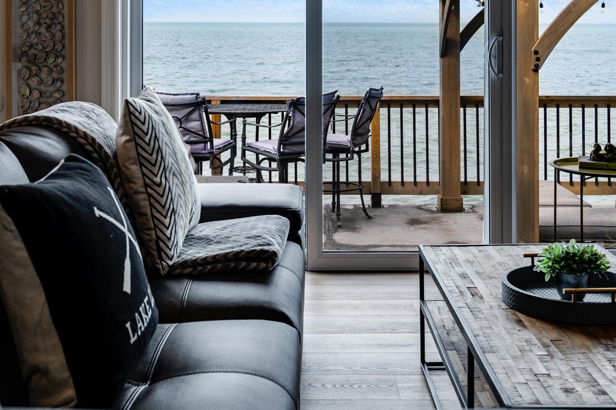 Living room with lake view