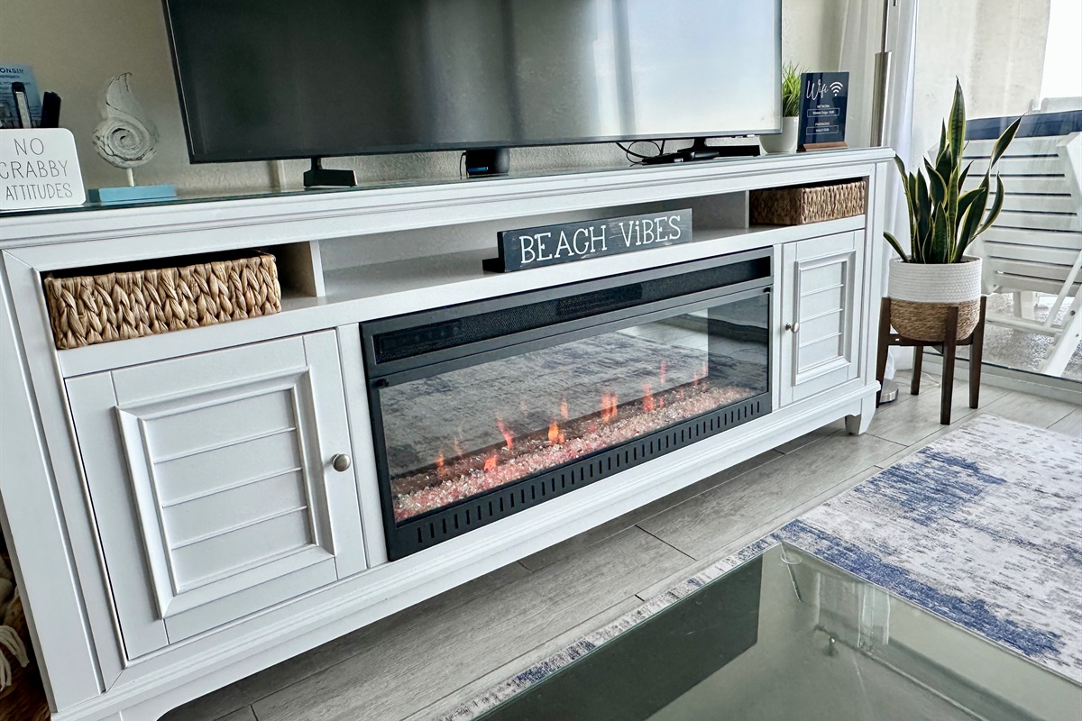 Electric fireplace for ambiance and heat!