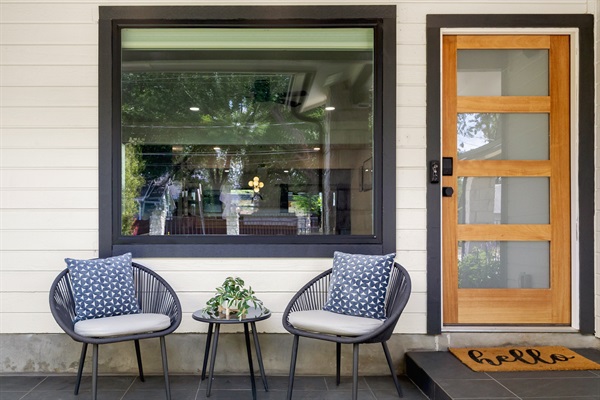 You can't escape the comforts! Even the front patio has a charming seating area.