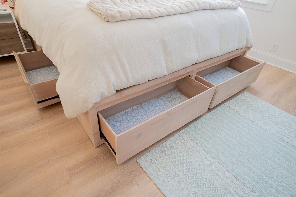 Folsom Bed by Pottery Barn has convenient extra storage, especially for longer stays.