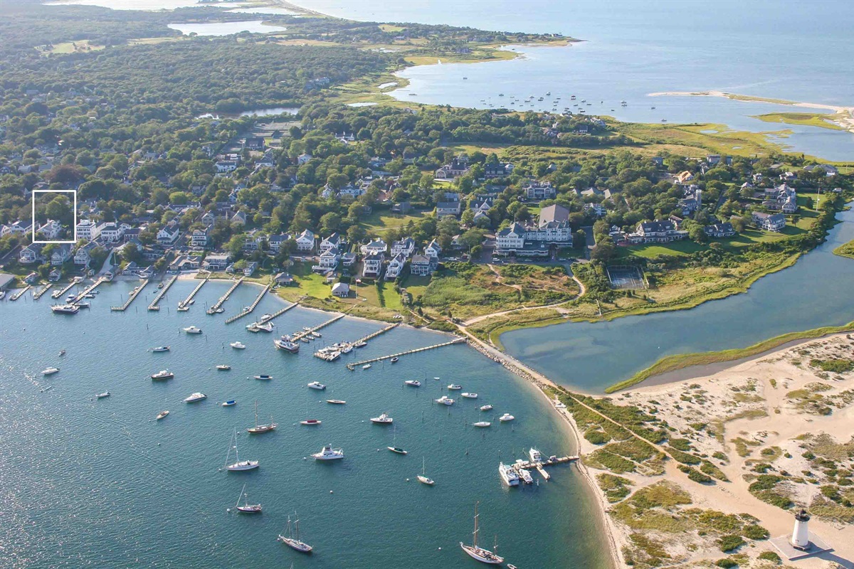 Aerial View of House and Edgartown Light