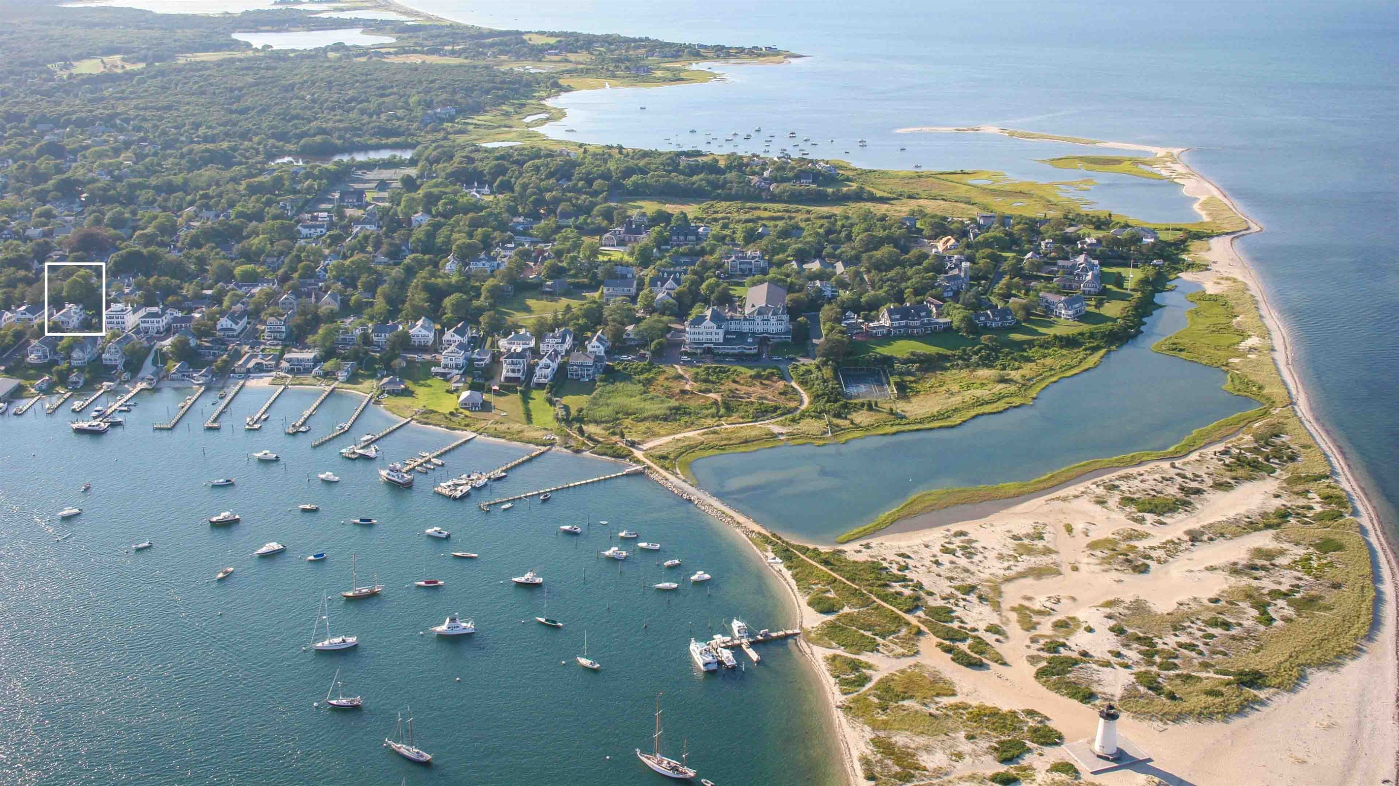 Aerial View of House and Edgartown Light