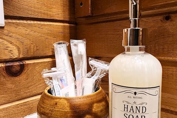 Forgot your toothbrush or razor? We’ve got you covered. Complimentary personal care items and all-natural hand soap await you at the vanity for a worry-free stay.