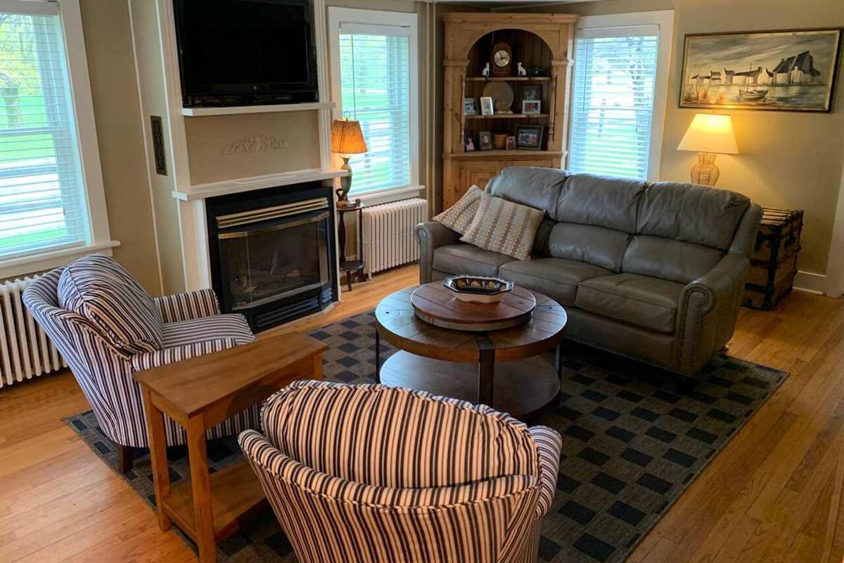 Cozy up to fireplace in living room