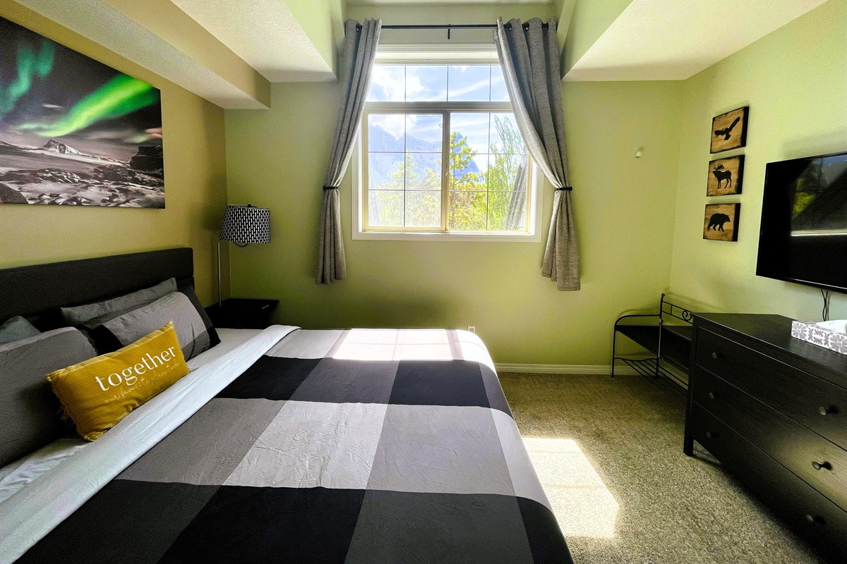 Check out the view from the window!  Master Bedroom with vaulted ceiling, attached ensuite bathroom.  50" TV with Netflix, Disney+. and Amazon Prime.  Located on the 2nd floor.