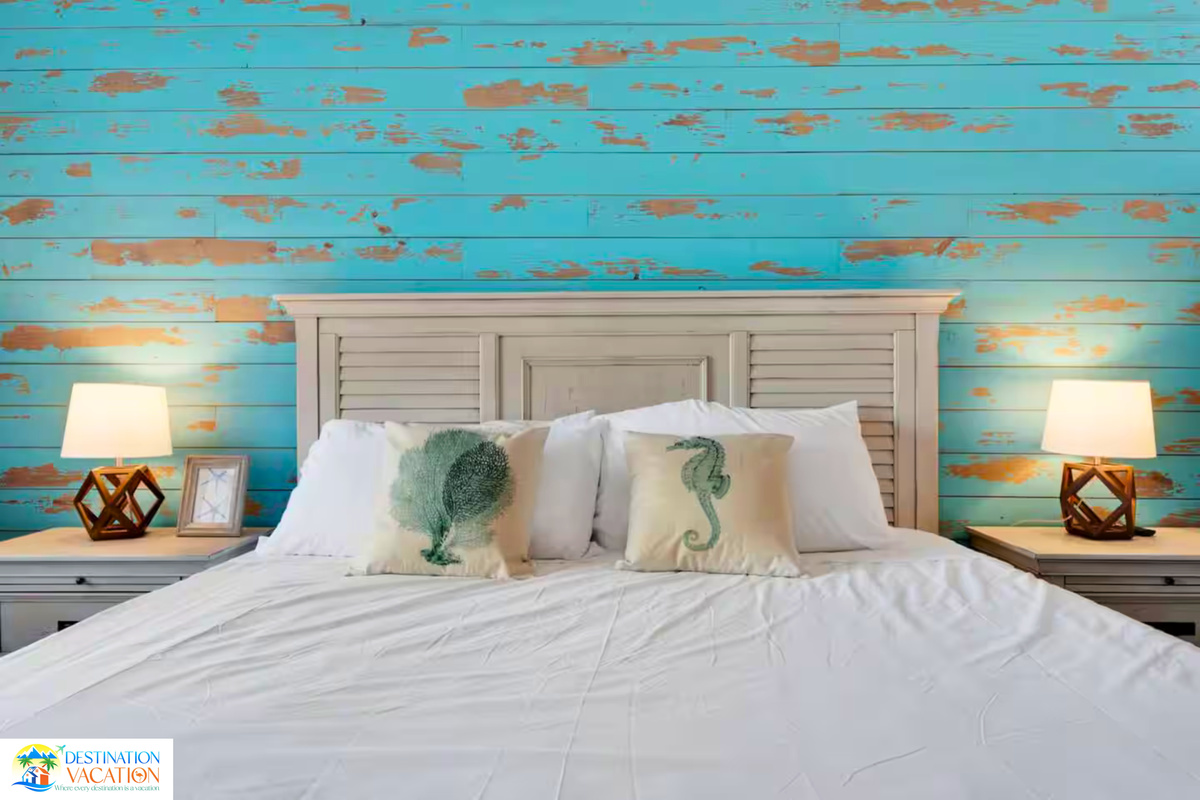 Wake up refreshed in this vibrant coastal bedroom.