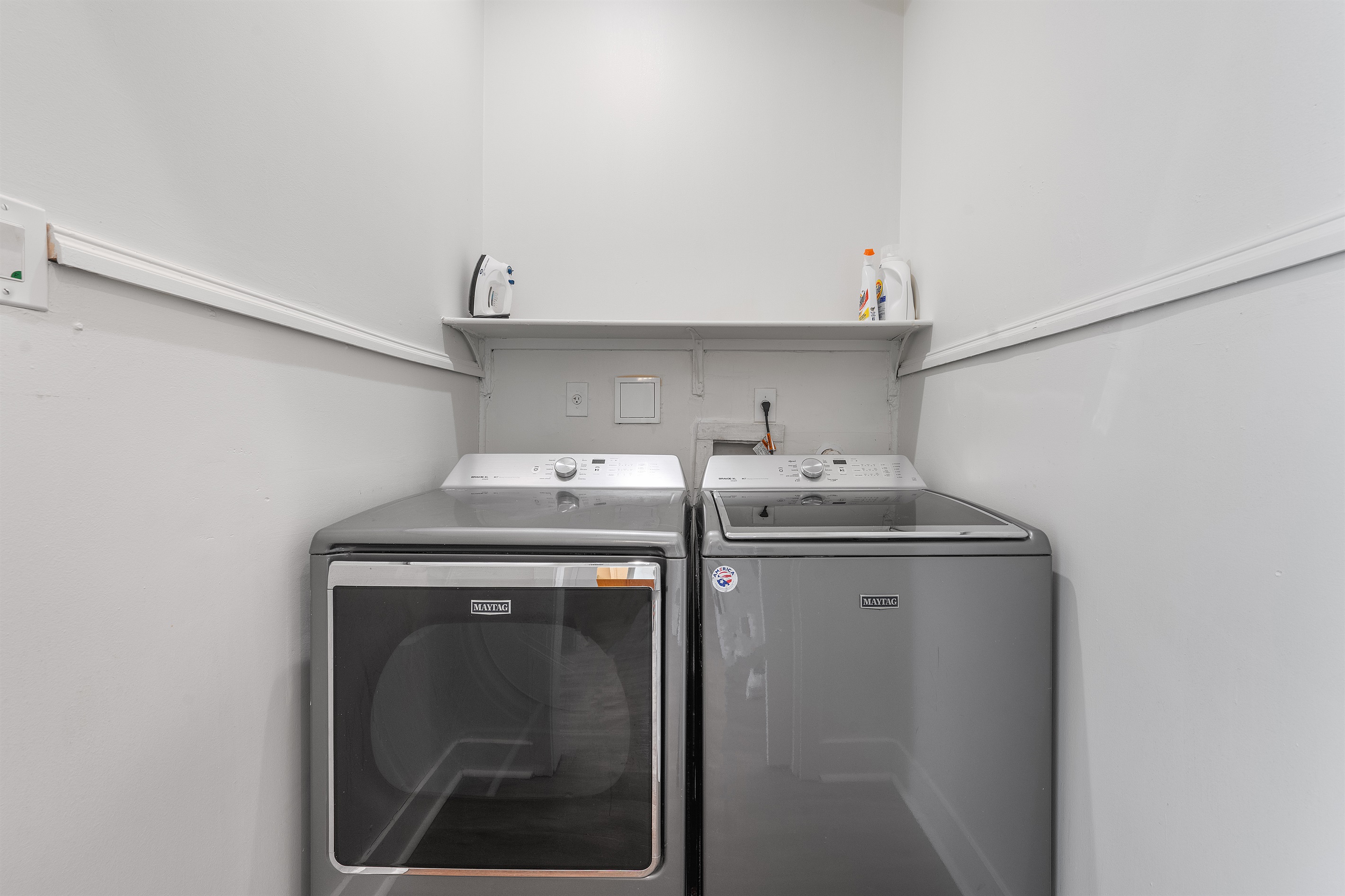 Washer and Dryer on site.  Detergent provided.