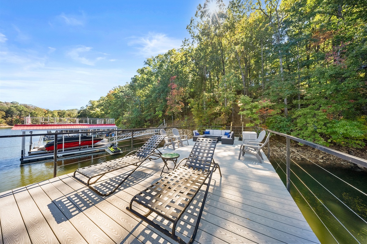 Sun deck on top level of boat dock.