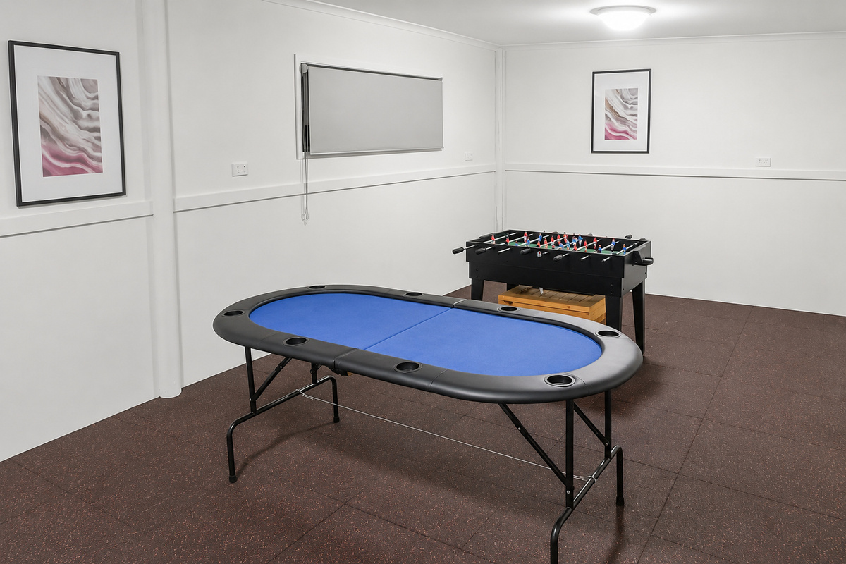 The games room at Carlenes Getaway gives your Loch Sport stay another place to relax, with poker and foosball ready indoors.