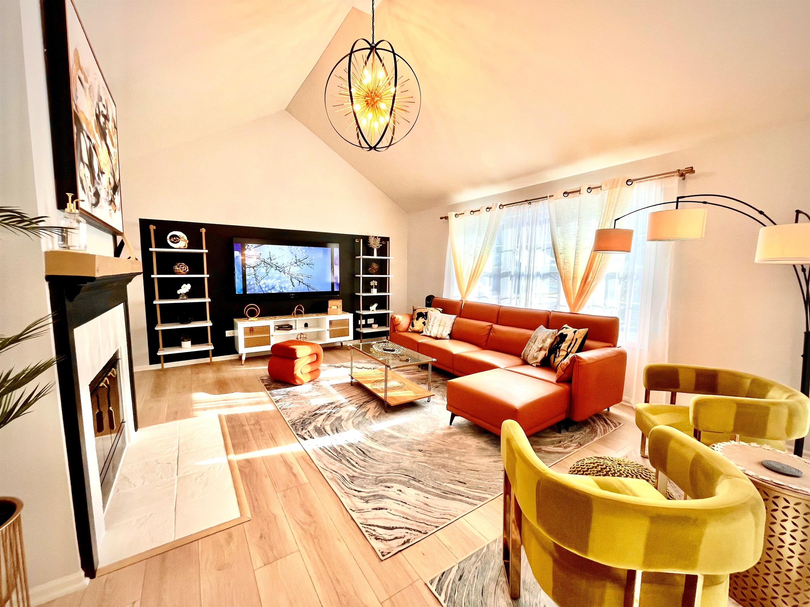Beautiful living room with Cathedral Ceiling with lots of natural light