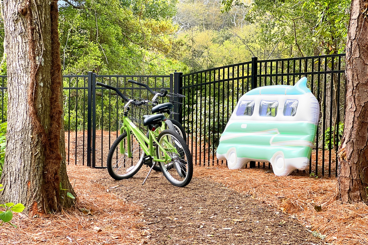 Behind the pool and hot tub is our private gate out to Emerald Isle's bike path!!