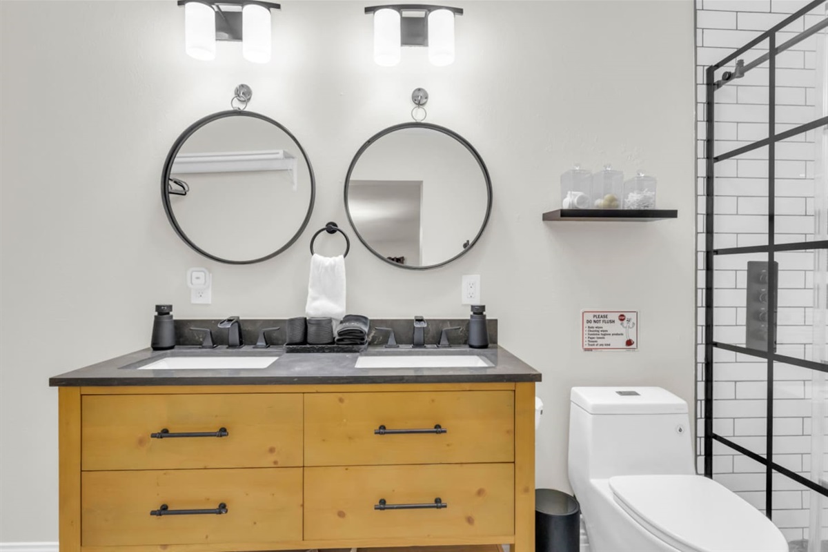 Modern dual vanity with plenty of space to get ready in comfort and style