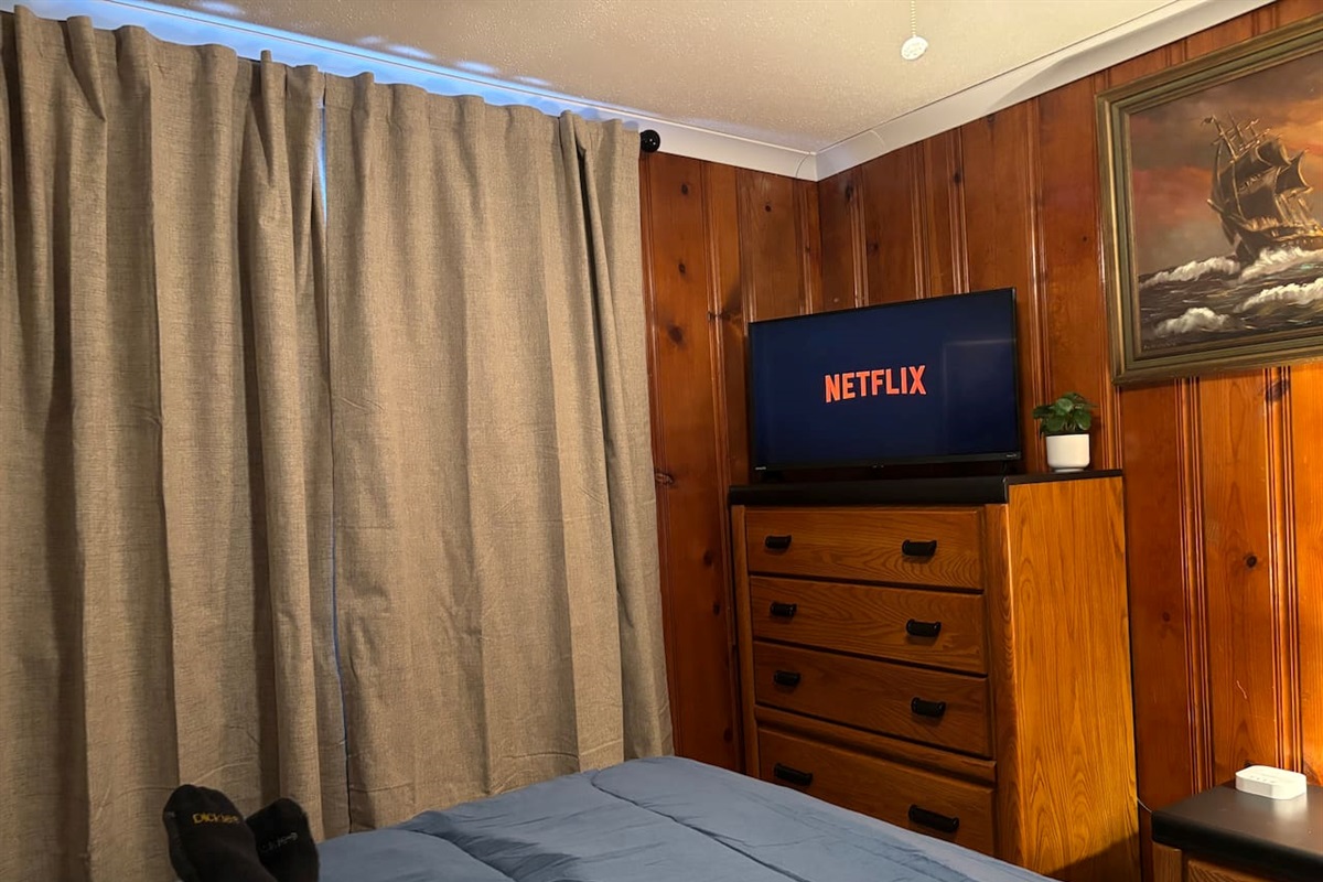 Comfortable, private space with lockable door, with your own personal 32" Roku TV with remote. Streaming access available for all the popular apps.