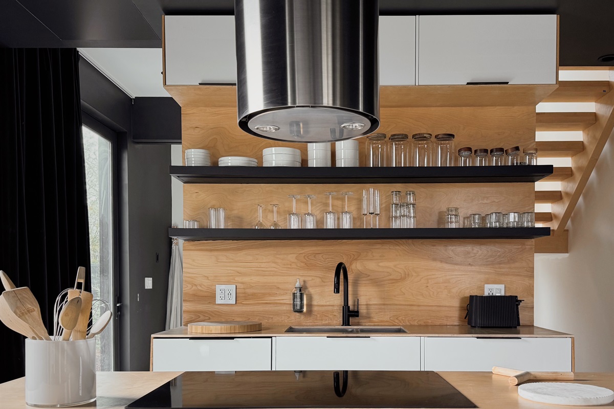 The induction stovetop in the open kitchen.