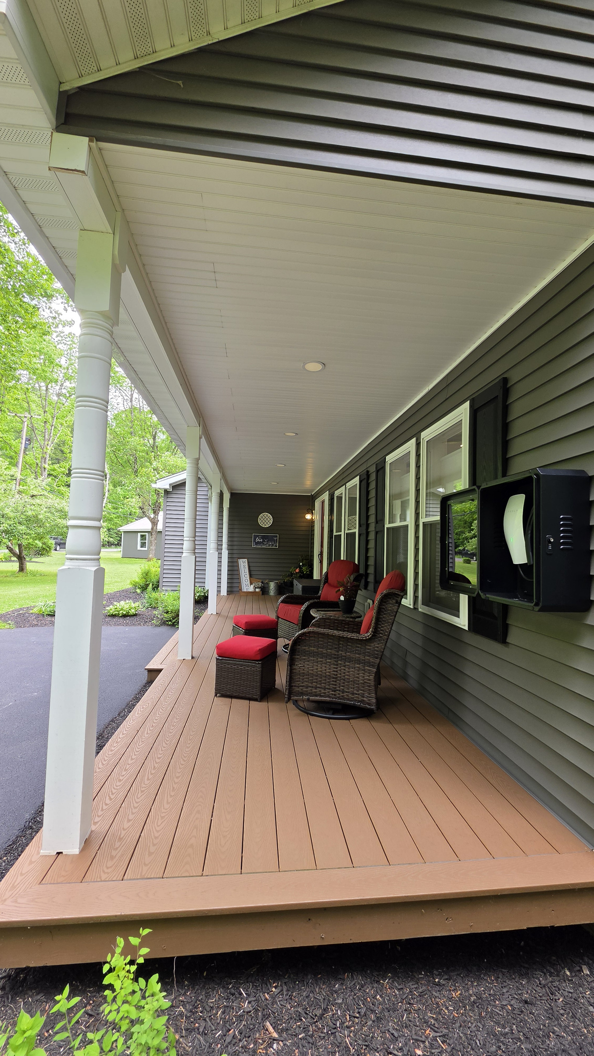 EV charger on front porch. To charge your electric vehicle.