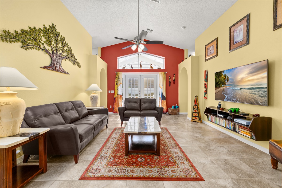 Newly painted with bright colors and new leather couches!