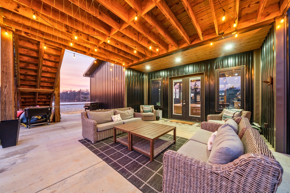 With comfortable seating and overhead lighting, the patio becomes a favorite evening hangout spot.