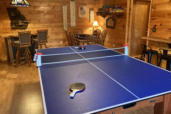 Ping pong table in the basement game room.