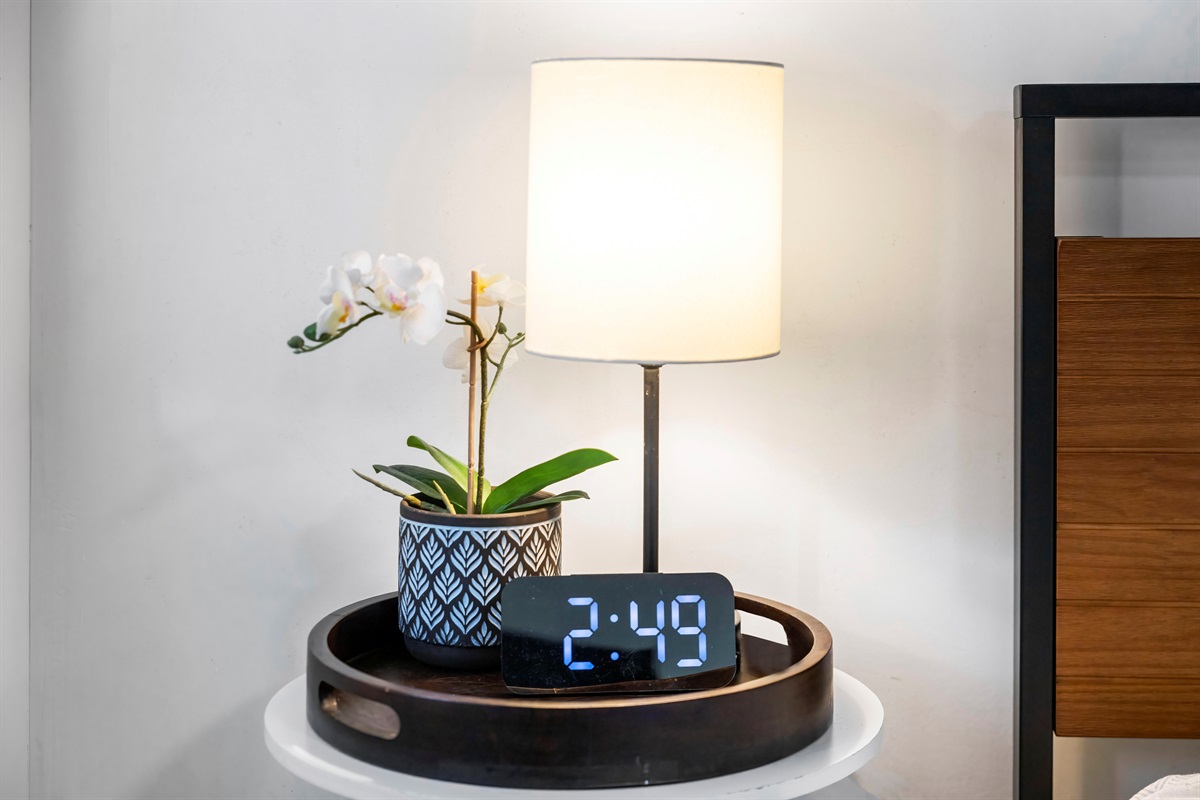 Wind down each night with soft bedside lighting and calming details that make reading or relaxing feel effortless.