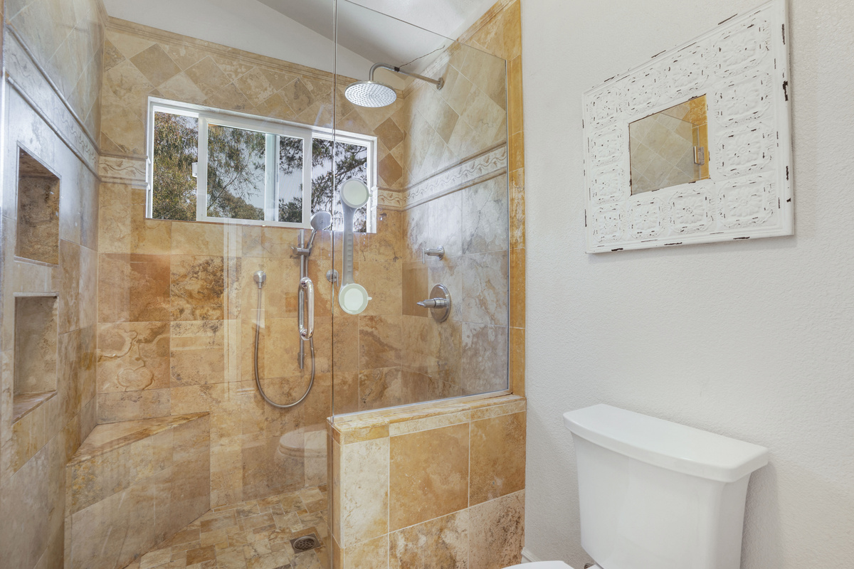 Spa-Like Stone Shower with Rain Showerhead 