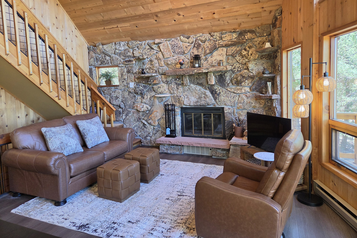 Living Room with wood-burning fireplace