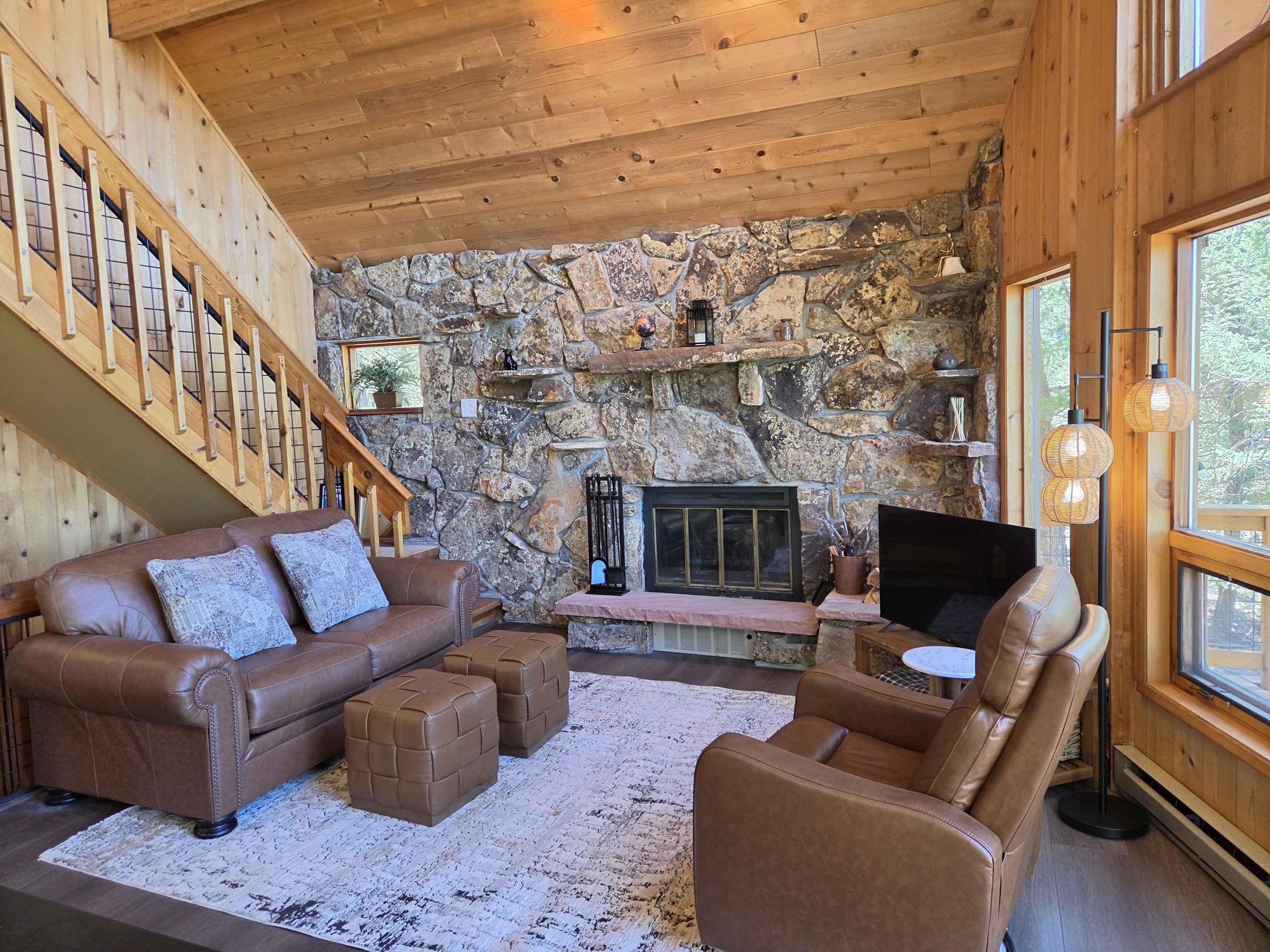 Living Room with wood-burning fireplace