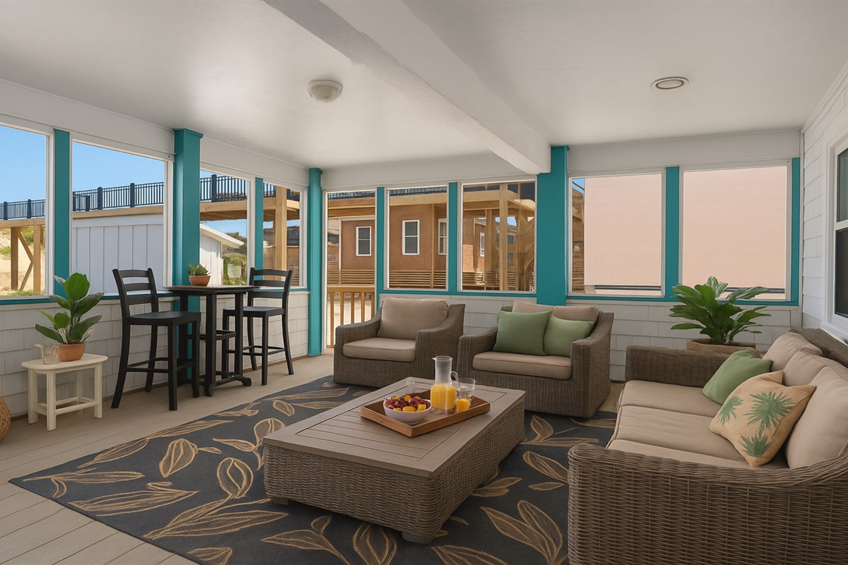 Screened Porch with Ocean Breezes — Morning Coffee or Evening Chats | Coastline Haven, Nags Head
