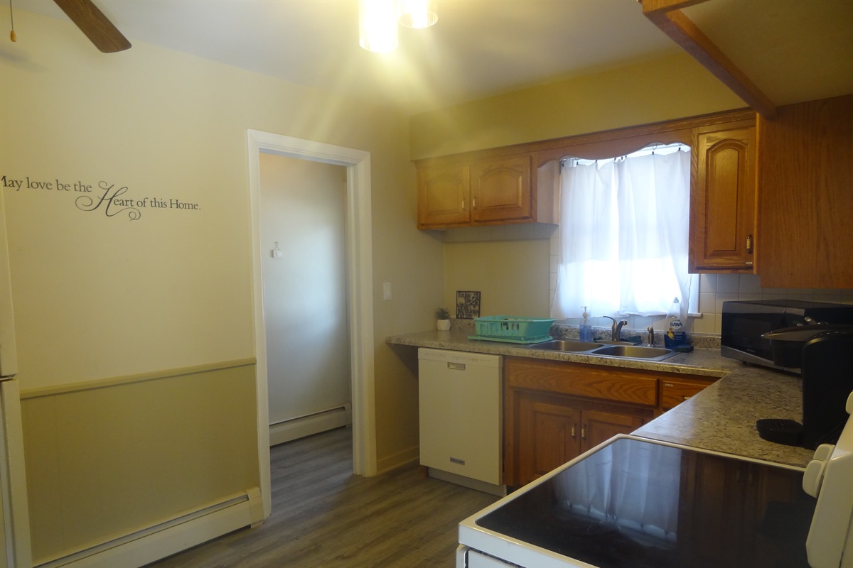 Full kitchen with stove, refrigerator, dish washer, microwave, coffee makers, pots/pans, and most other essentials.