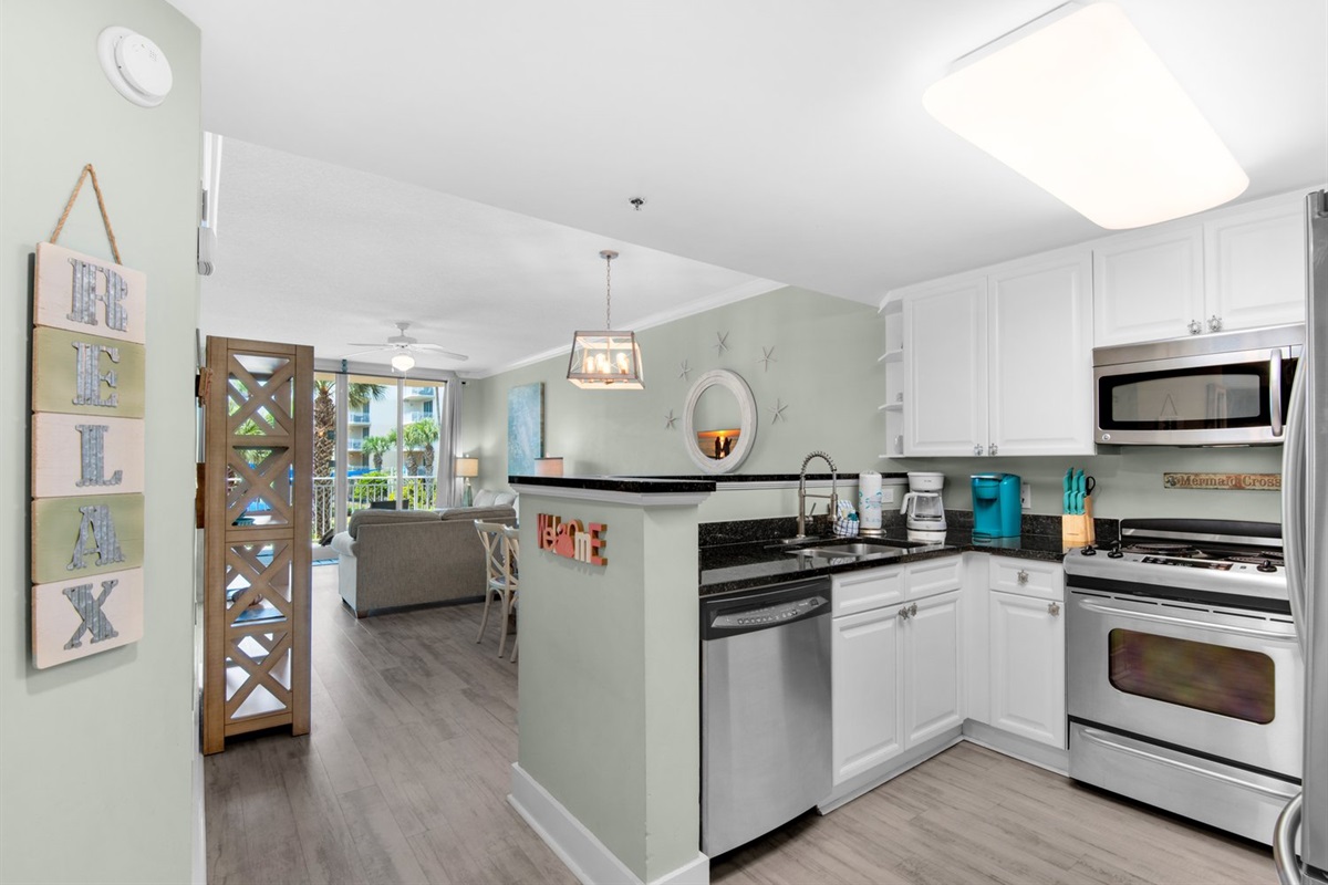 Open kitchen and living area