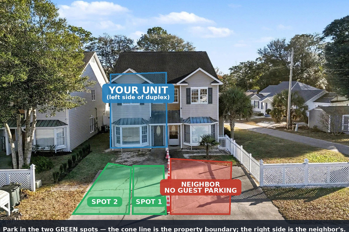Free private parking for 2 cars right at your door — no street parking, no permits, no hassle. Just pull into the driveway and start your North Myrtle Beach getaway.