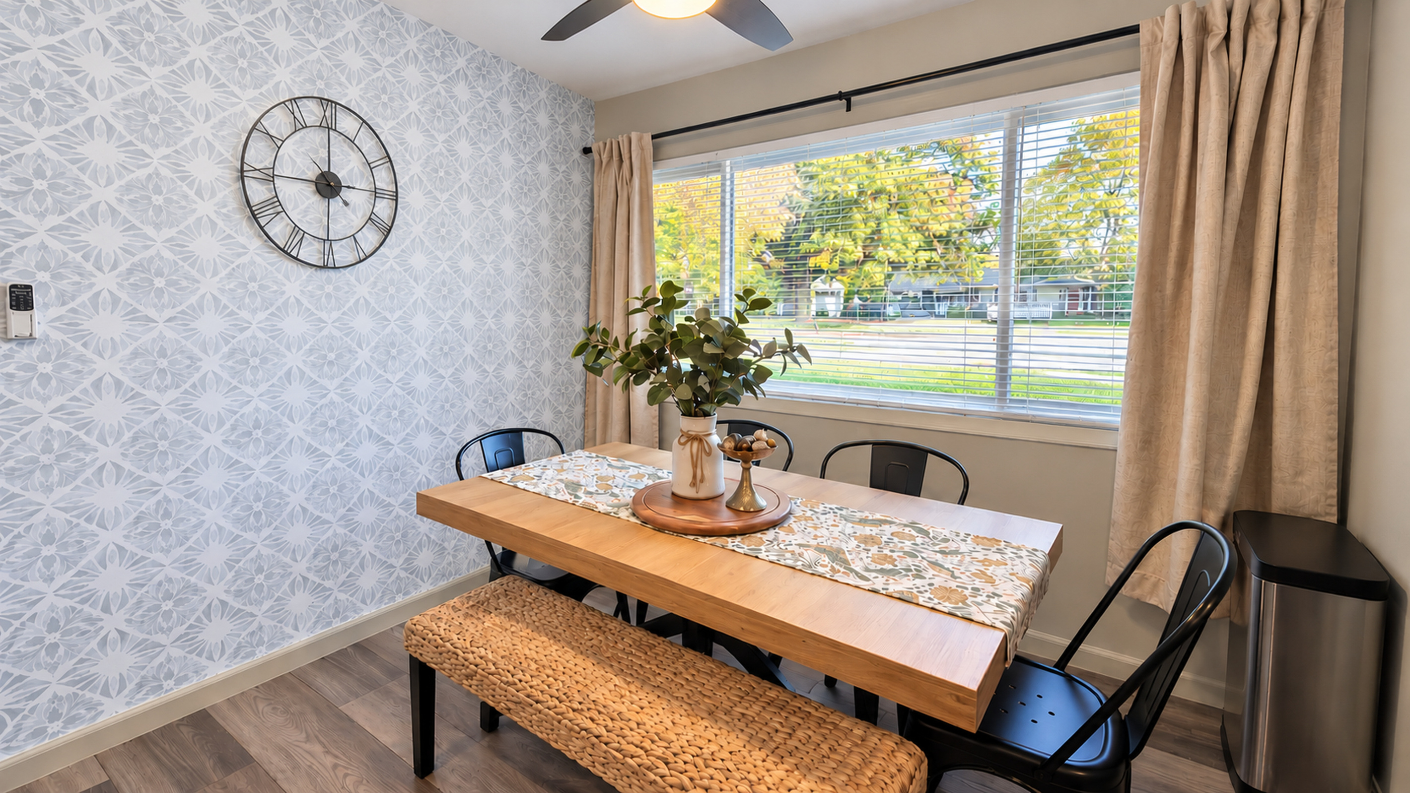 Gather around the dining table for meals, games & conversation in this bright, welcoming space.