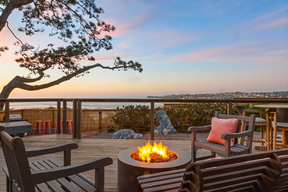 Fire pit to warm up after your surf session