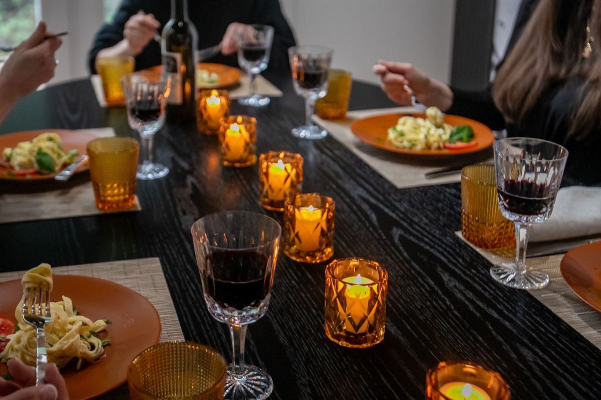 Everything you need to entertain, including place settings, utensils, and table decorations, is all provided in the property.