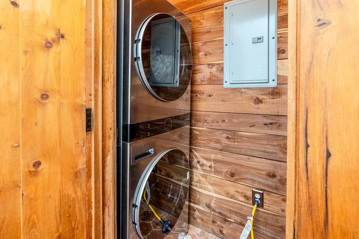 Modern stackable washer and dryer for easy in-home laundry.