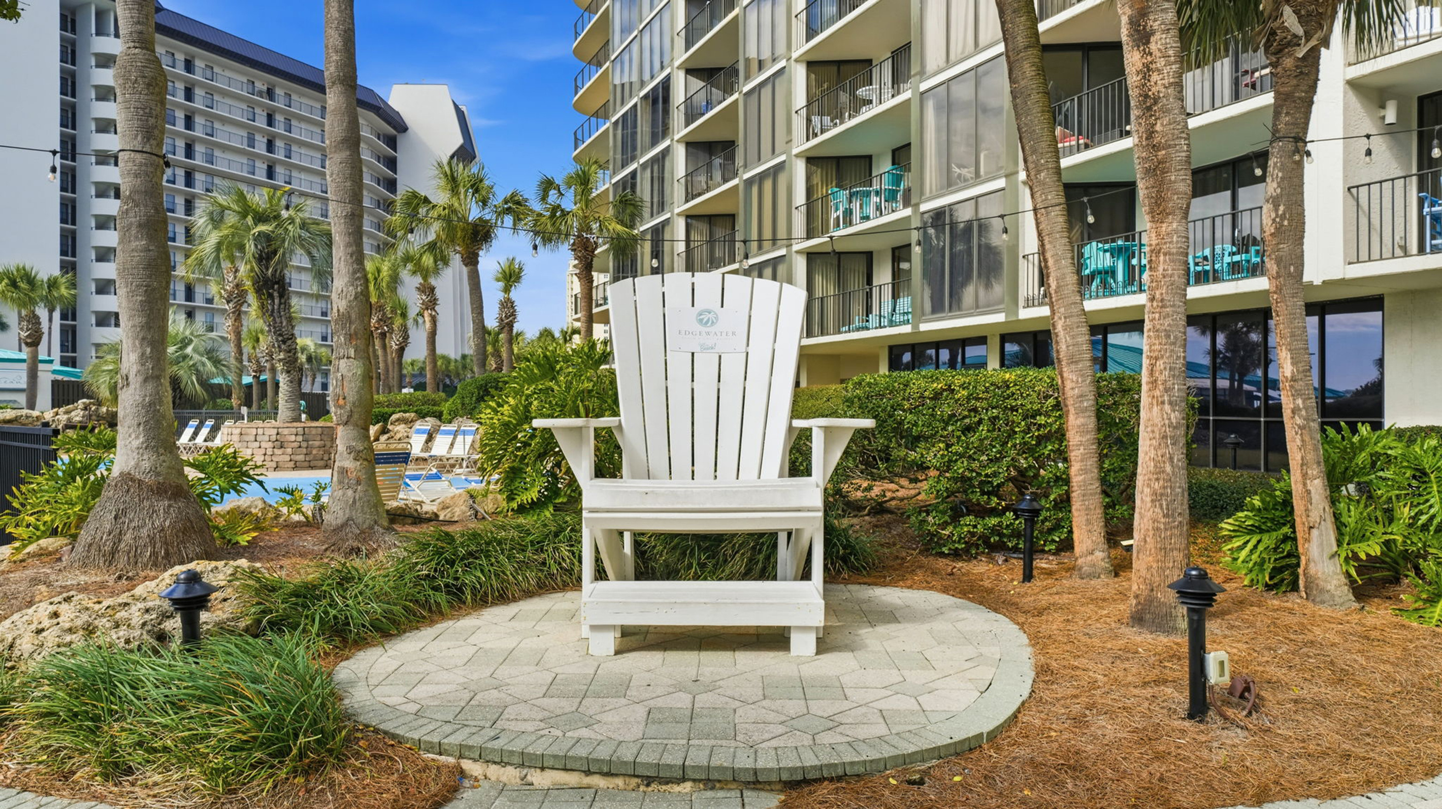 Edgewater's famous iconic oversized beach chair for a photo op!