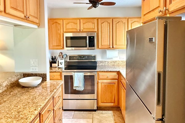 Whip up fresh island flavors in the fully stocked kitchen, complete with modern appliances and all the tools you need.