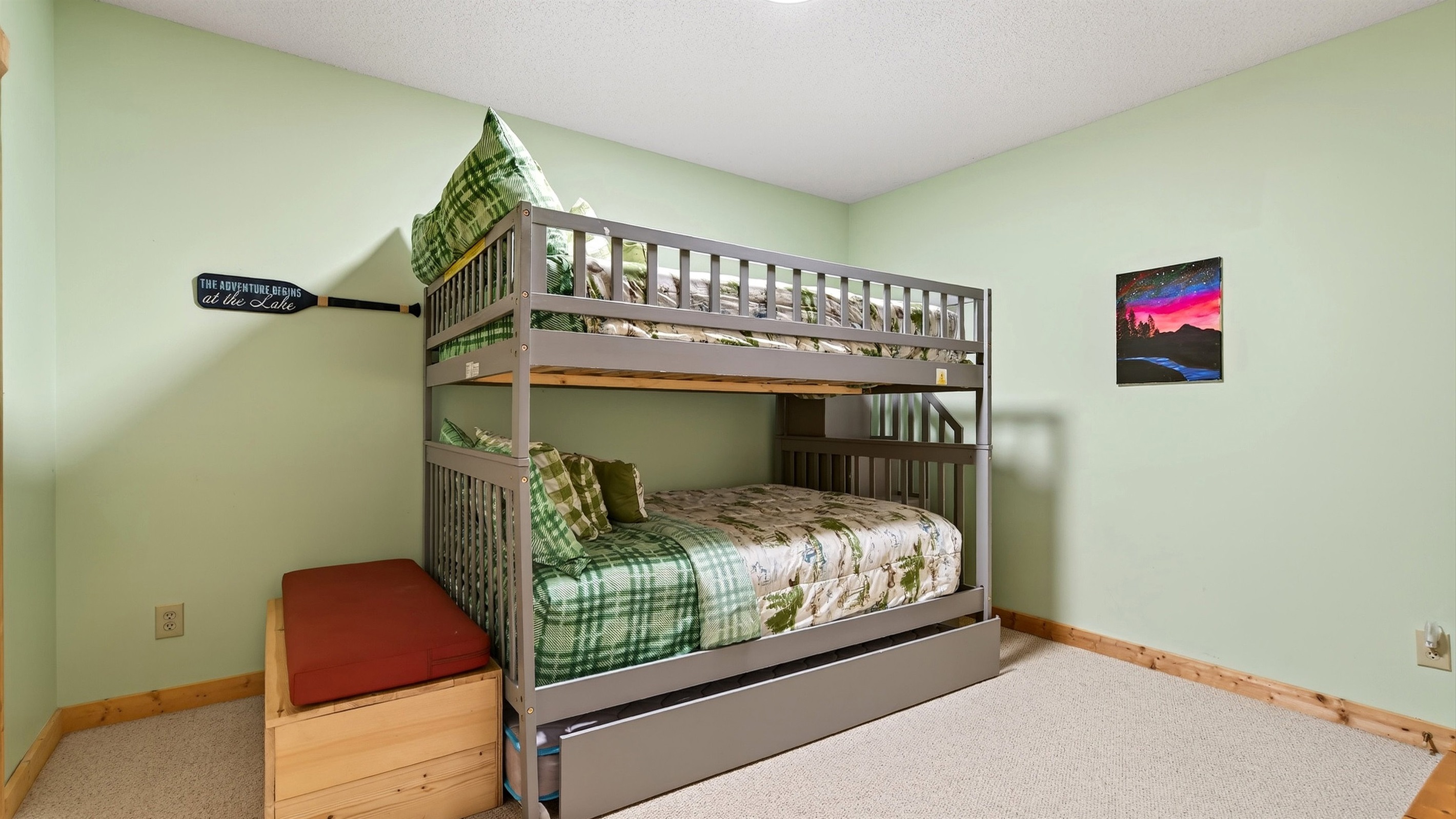 These queen bunks can sleep up to 4. Perfect for teens or kids!