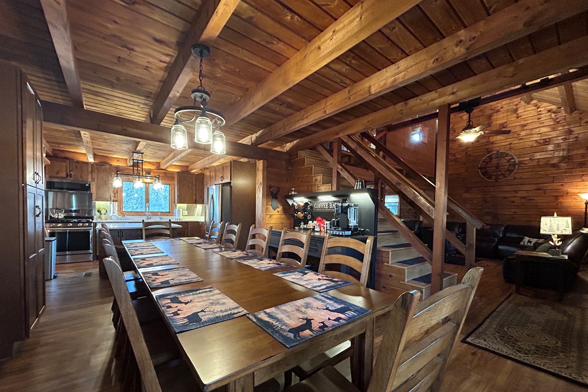 Everyone in your group can sit around the table together as it seats up to 12 people. There are also 2 additional seats at the kitchen island..